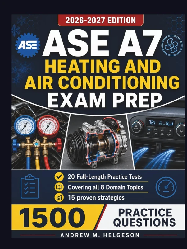 ASE A7 Heating and Air Conditioning Exam Prep: Complete Coverage of All 8 Domain Topics with 20 Full-Length Practice Tests, 1,500 Q&A, plus 15 Proven Strategies for First-Time Certification Success