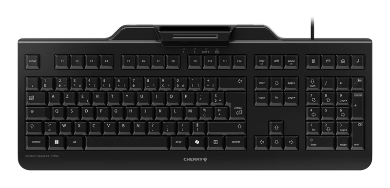 Cherry Smart Board 1150 - Wired Security Keyboard with Integrated Card Reader - French Layout (AZERTY) - Plug & Play (USB-A) - Flat Design - Black