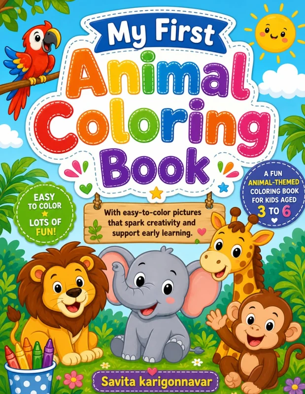Animal Coloring Book for Kids Aged 3 to 6: Easy Coloring Pages for Toddlers and Preschool Ages 3-6