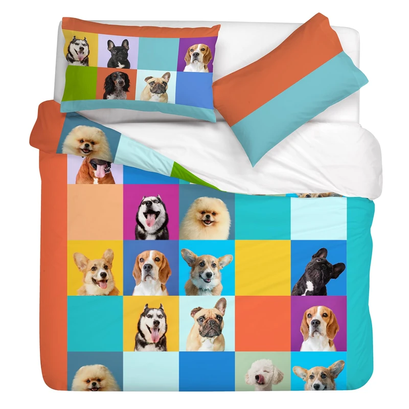Gabel Dogs Duvet Cover Set, 250 x 205 cm, Pure Cotton, Multicoloured, Digital Photo Print - Image 1