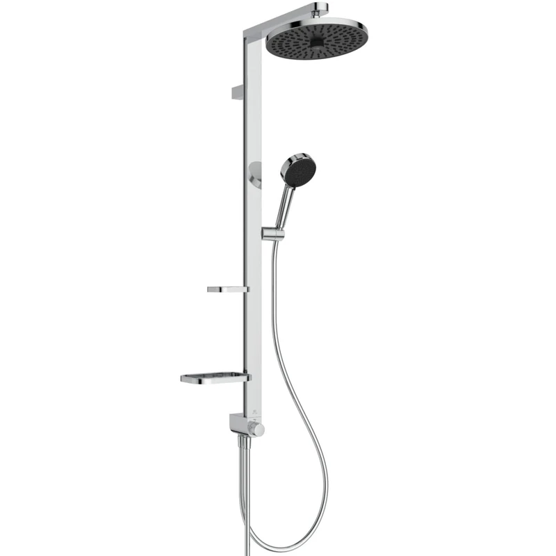Ideal Standard Ceratwist Alu+ Exposed Shower System, Made from 100% Recycled Aluminum, Water-Saving showerhead with Adjustable Spray Modes – Chrome (338x501x1104 mm)