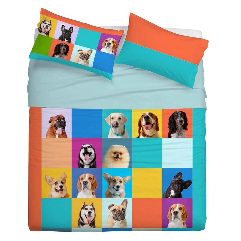 Gabel Dogs, Bed Sheet Set, 160 x 290 cm, Pure Cotton, Multicoloured, Digital Photo Print
