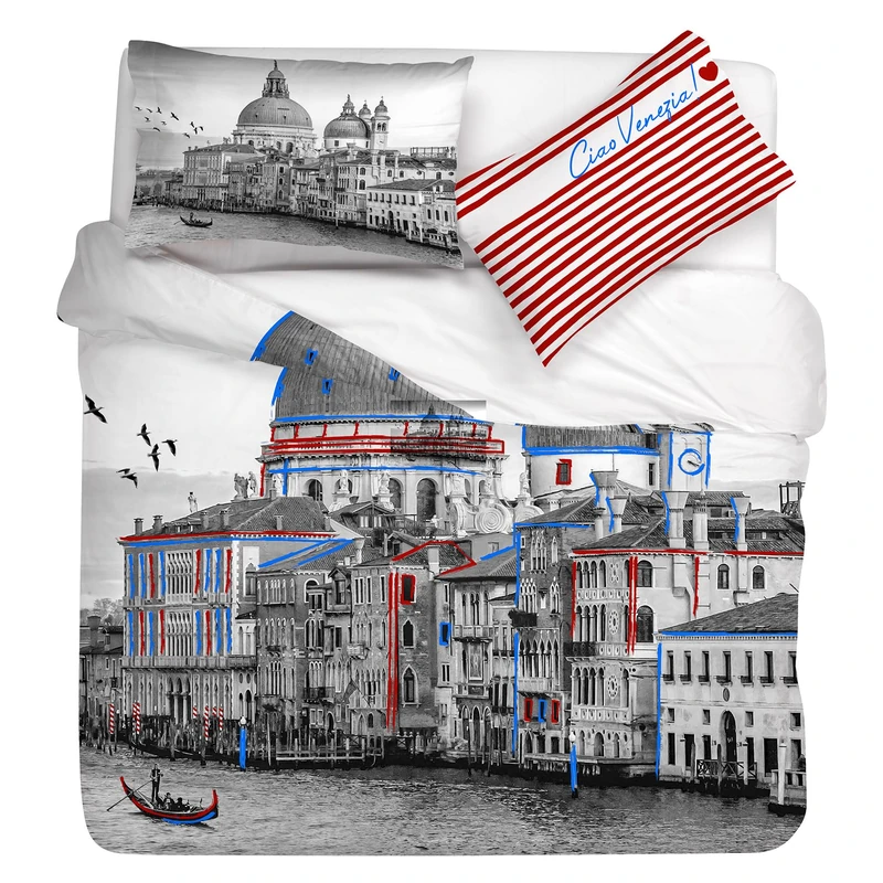 Gabel Venice Duvet Cover Set, 250 x 205 cm, Pure Cotton, Grey, Digital Photo Print