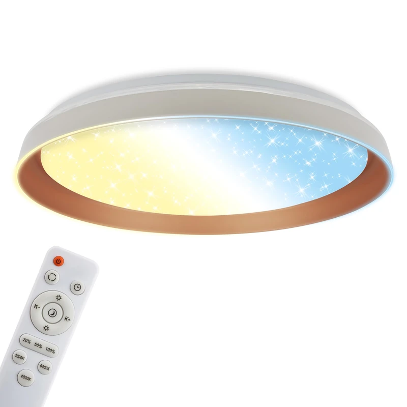 BRILONER - LED Ceiling Light with Starry Sky Effect, Remote Control, Dimmable, CCT Warm White to Daylight, Ceiling Lights Living Room, Lights for Bedroom, Kitchen Light, 51x7.5 cm, Warm Grey Coffee