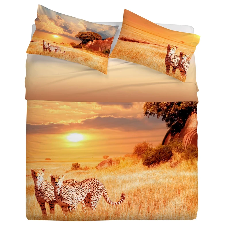 Gabel Savana Bed Sheet Set, 250 x 290 cm, Pure Cotton, Topaz, Digital Photo Print, Double-Face - Image 1