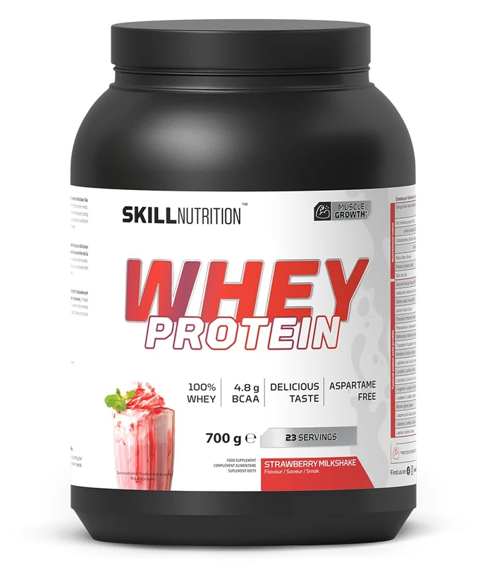 Skill Nutrition Whey Protein | 23g Protein per Serving | High Quality Muscle Building Formula with Great Solubility | Rich Amino Acid Profile | 700g | Strawberry Milkshake