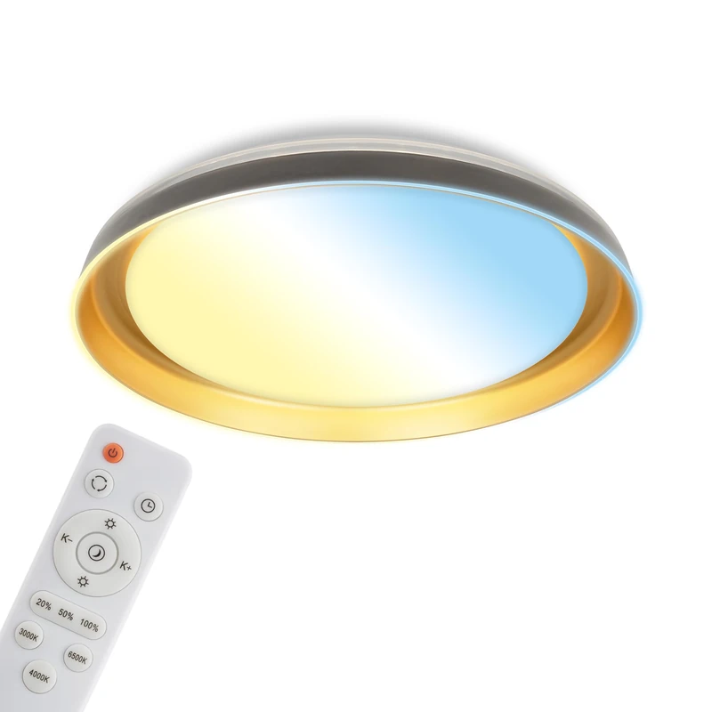 BRILONER - LED Ceiling Light with Remote Control, Dimmable, CCT Warm White to Daylight, Ceiling Lights Living Room, LED Lights for Bedroom, Kitchen Light, 43 x 8 cm, Black Gold