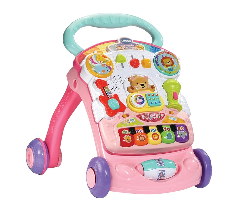 VTech First Steps Baby Walker, Push Along Walker Baby Toy with Shapes, Sounds, Music, Phrases, Pretend Play and More, Suitable for Babies from 6 Months, 1 & 2 Years Old, Pink, English Version