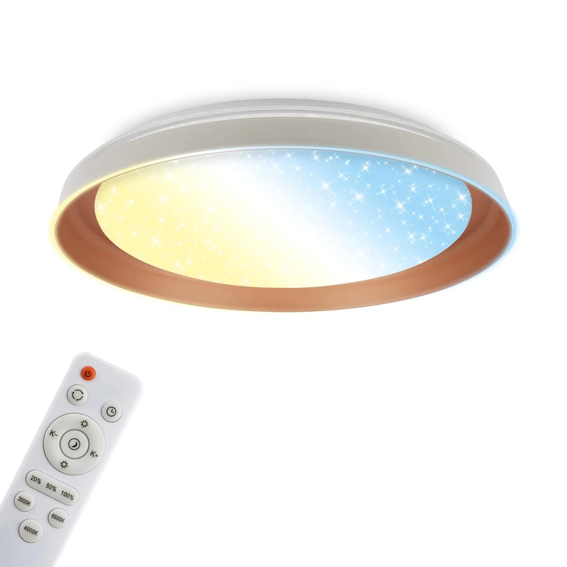 BRILONER - LED Ceiling Light with Starry Sky Effect, Remote Control, Dimmable, CCT Warm White to Daylight, Ceiling Lights Living Room, Lights for Bedroom, Kitchen Light, 43x8 cm, Warm Grey Coffee