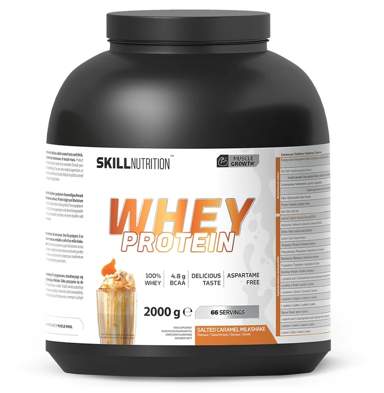 Skill Nutrition Whey Protein | 23g Protein per Serving | High Quality Muscle Building Formula with Great Solubility | Support Muscle Growth and Recovery | 2000g | Salted Caramel Milkshake