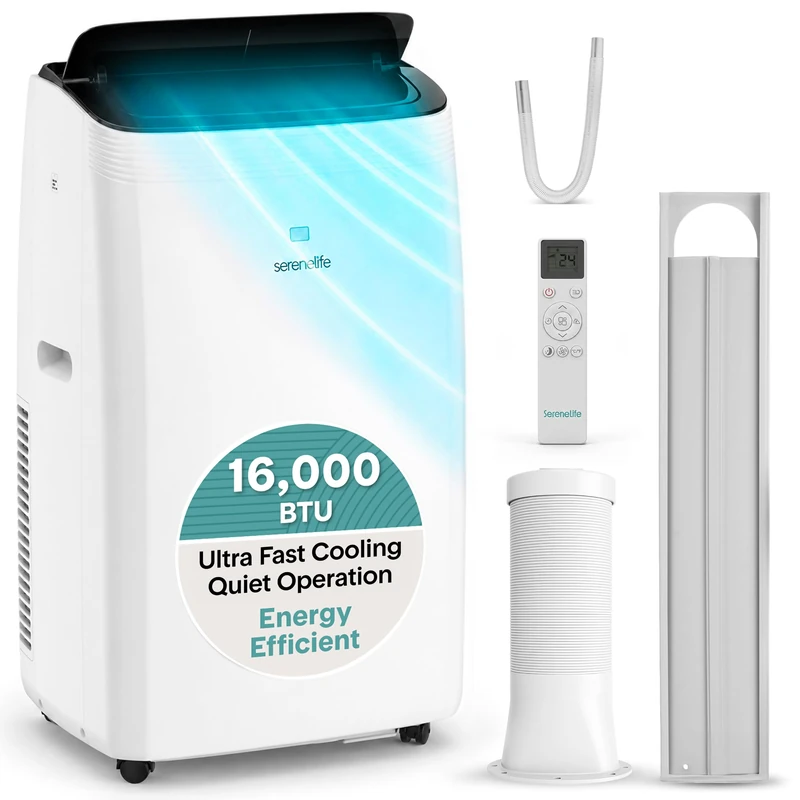 SereneLife Portable Air Conditioner 16000 BTU with WiFi, Portable AC Air Conditioning Unit, 3-in-1 with Cooling, Fan & Dehumidifier Modes, Self-Evaporating & Sleep Mode for Large Rooms & Home Office