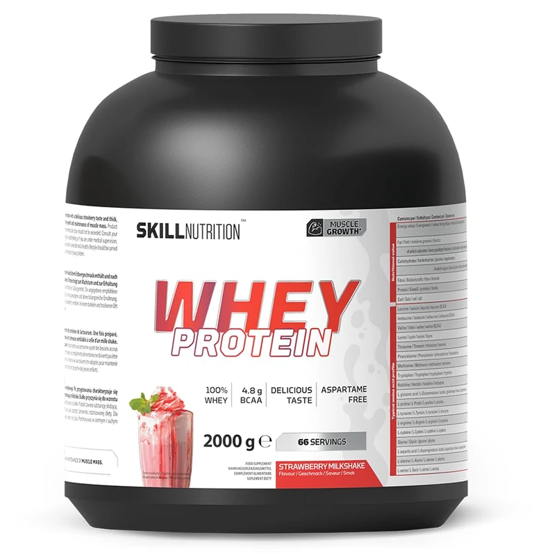 Skill Nutrition Whey Protein | 23g Protein per Serving | High Quality Muscle Building Formula with Great Solubility | Support Muscle Growth and Recovery | 2000g | Strawberry Milkshake