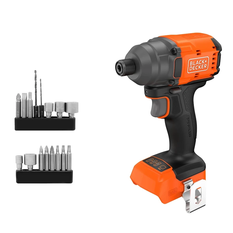 BLACK+DECKER Brushless Impact Driver, Bare Unit CordlessImpact Wrench & 20 x Drill Bits, No Battery or Charger,BLIM78NZ-XJ
