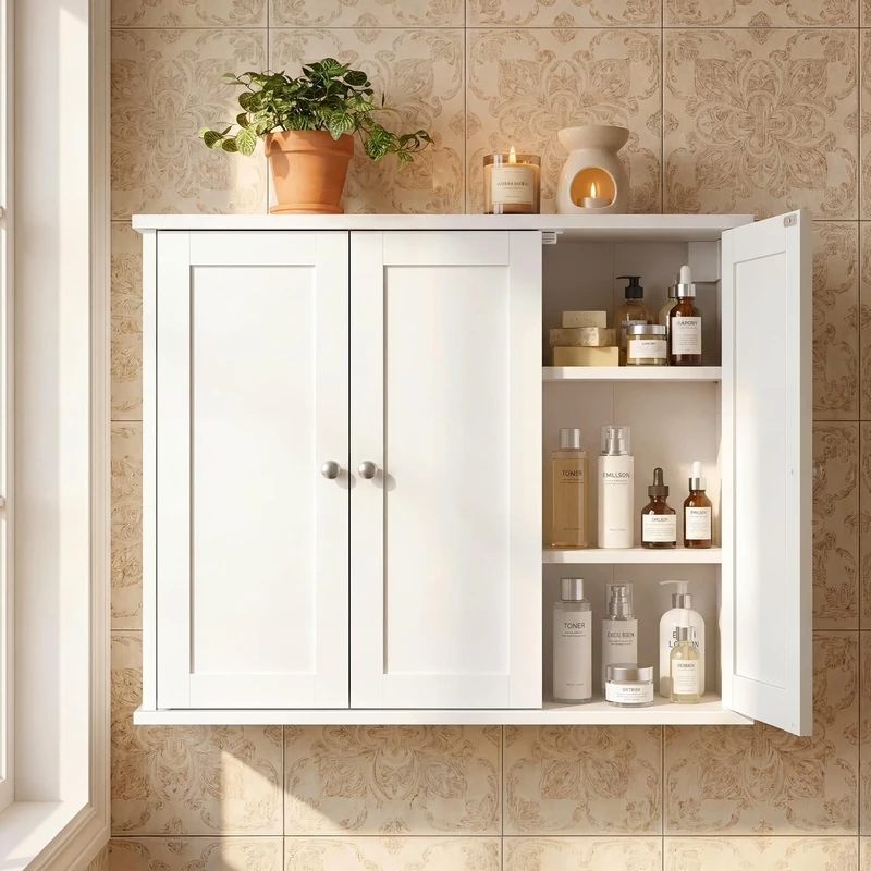 VASAGLE Bathroom Wall Cabinet, 3-Door Storage Cupboard, 80 x 20 x 60 cm