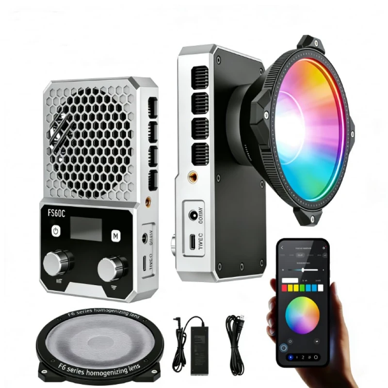 NEEWER 60W Mini RGB LED Video Light with APP Control, 2500K-7500K CRI96+ Compact Pocket Sized Handheld COB Continuous Output Lighting for Professional Studio Photography Video Recording, FS60C