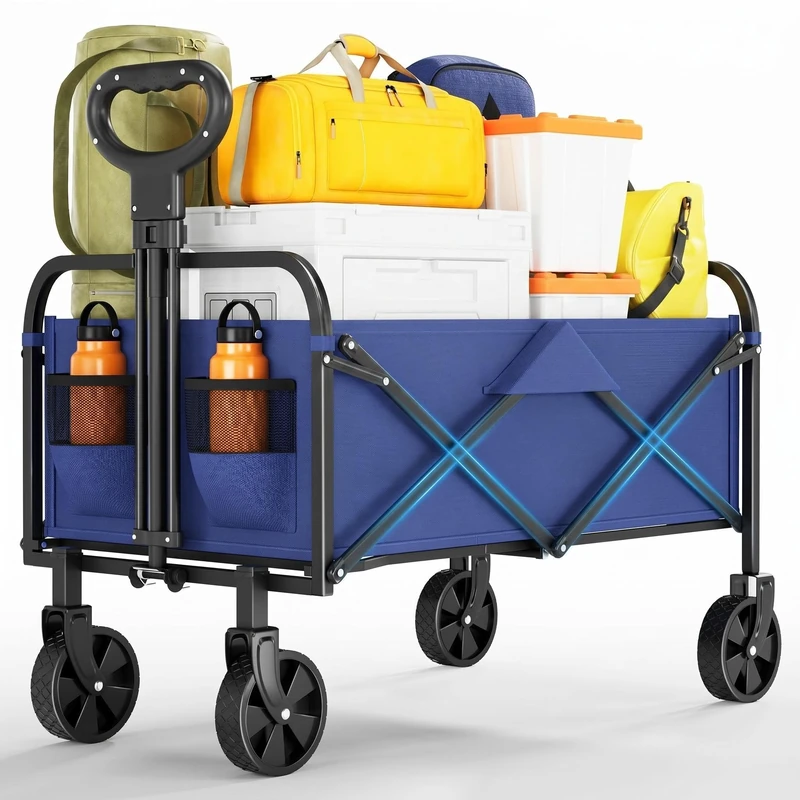 Garvee Folding Camping Trolley 220L – 360° All-Terrain Wheels and Adjustable Handlebar – Waterproof Oxford Fabric and Large Capacity Picnic, Fishing, Shopping and Festivals
