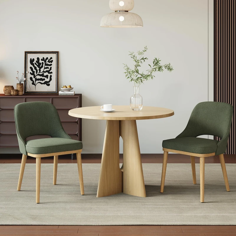 Dining Chairs Set of 2, Upholstered Dining Room Chairs with Chenille Fabric, Ergonomic Backrest, High Density Cushion & Rubber Wood Frame, Modern Kitchen Chairs for Dining Room, Living Room, Green