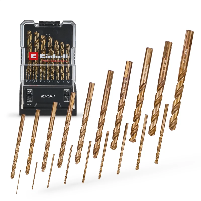 Einhell HSS-Co Metal Drill Bit Set 19 pcs (Cobalt Alloy, Precision Ground, Split Point Tip, Type N Flute, Tri-Flat Shank, Storage Case) - Image 1