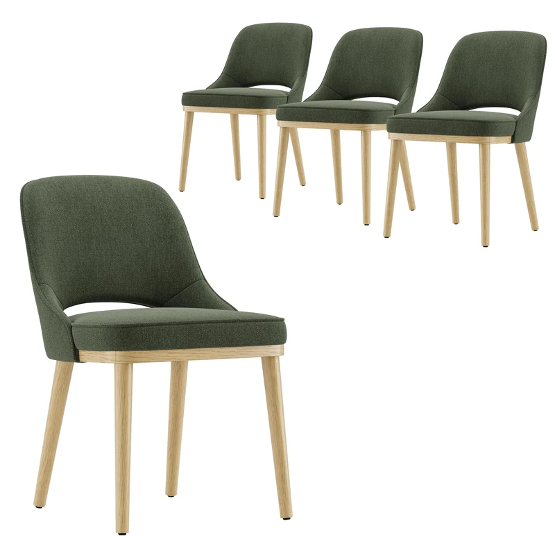 Dining Chairs Set of 4, Upholstered Dining Room Chairs with Chenille Fabric, Ergonomic Backrest, High Density Cushion & Rubber Wood Frame, Modern Kitchen Chairs for Dining Room, Living Room, Green - Image 1