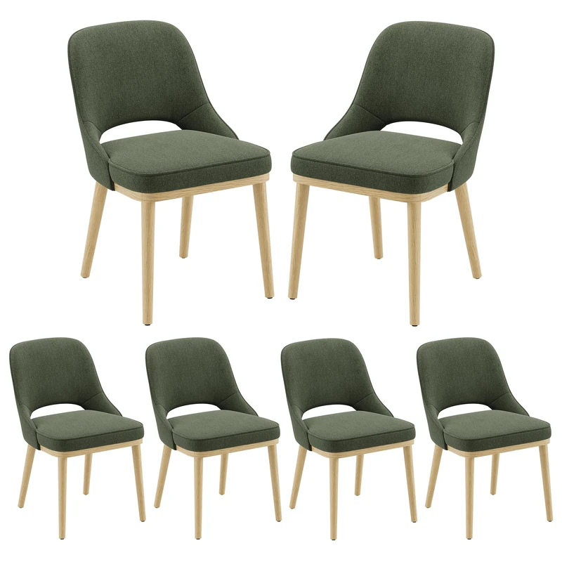 Dining Chairs Set of 6, Upholstered Dining Room Chairs with Chenille Fabric, Ergonomic Backrest, High Density Cushion & Rubber Wood Frame, Modern Kitchen Chairs for Dining Room, Living Room, Green
