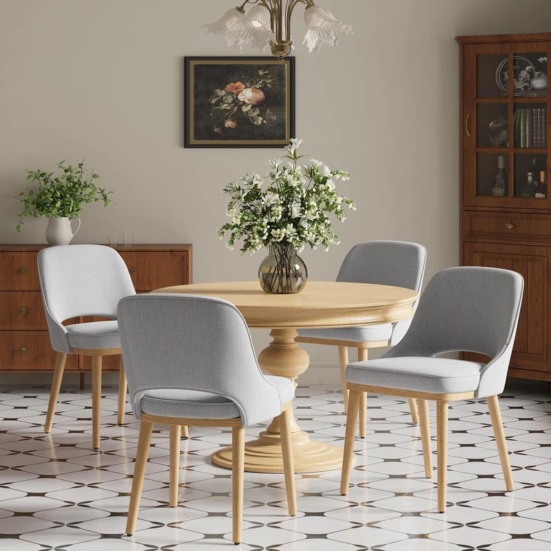 Dining Chairs Set of 4, Upholstered Dining Room Chairs with Chenille Fabric, Ergonomic Backrest, High Density Cushion & Rubber Wood Frame, Modern Kitchen Chairs for Dining Room, Living Room, Grey - Image 1
