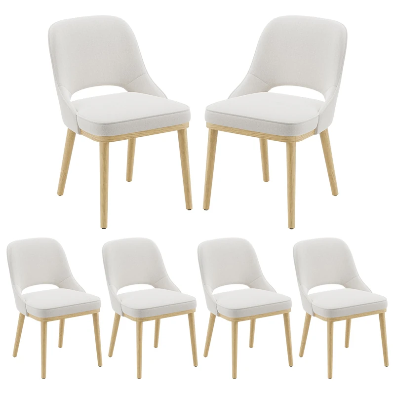 Dining Chairs Set of 6, Upholstered Dining Room Chairs with Chenille Fabric, Ergonomic Backrest, High Density Cushion & Rubber Wood Frame, Modern Kitchen Chairs for Dining Room, Living Room, Beige
