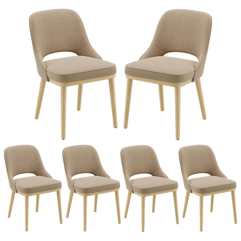 Dining Chairs Set of 6, Upholstered Dining Room Chairs with Chenille Fabric, Ergonomic Backrest, High Density Cushion & Rubber Wood Frame, Modern Kitchen Chairs for Dining Room, Living Room, Camel