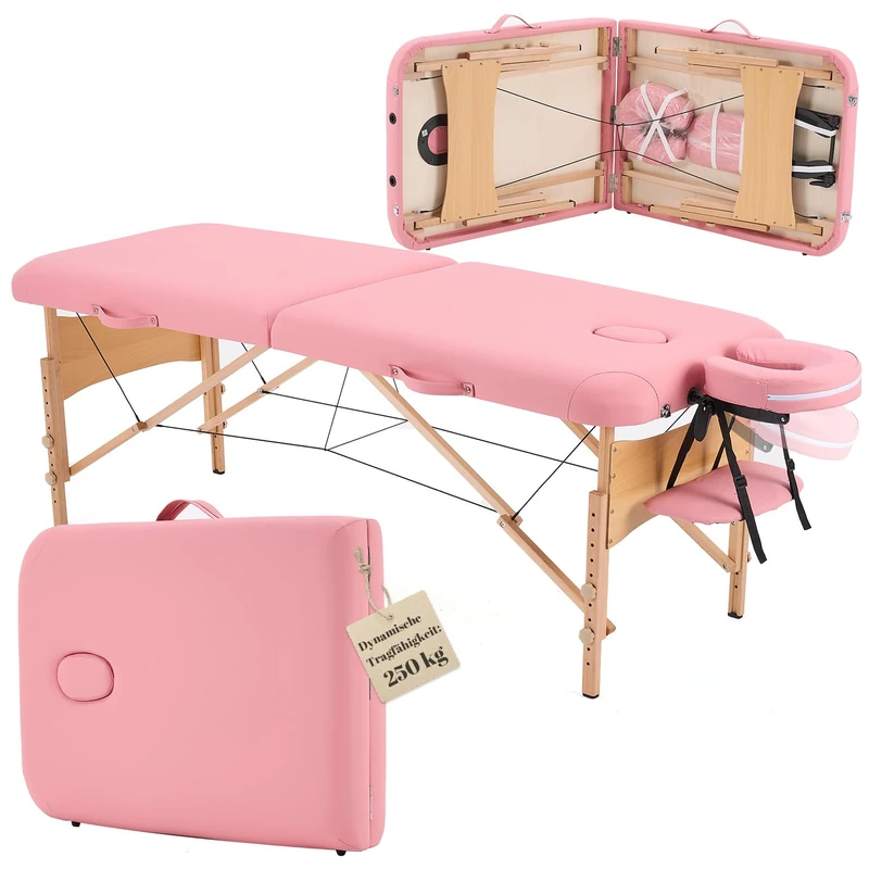 Kidol & Shellder Massage Table 70 cm Wide, Foldable, Portable, 250 kg Load Capacity, 9 cm PU Padding, Carry Bag, Removable Headrest, Pink - Image 1