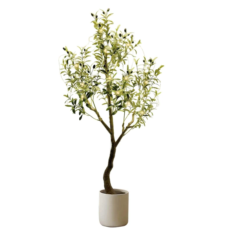 GarveeHome Mediterranean Artificial Olive Tree 150 cm with 50 Warm White LED Lights & Timer - Realistic Artificial Plant in Pot, Easy Care, Battery Operated, Ideal LED Decoration for Living Room