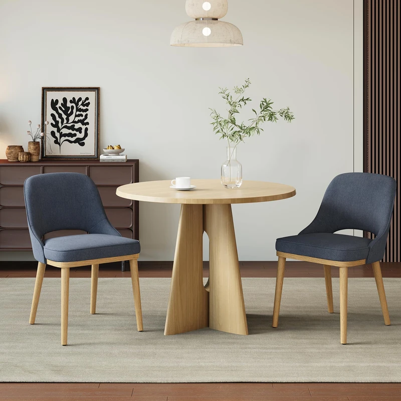 Dining Chairs Set of 2, Upholstered Dining Room Chairs with Chenille Fabric, Ergonomic Backrest, High Density Cushion & Rubber Wood Frame, Modern Kitchen Chairs for Dining Room, Living Room, Blue