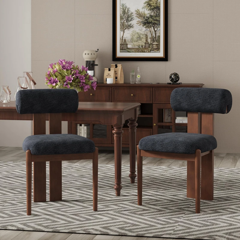 Dining Chairs Set of 2, Dining Room Chairs Upholstered Chenille Fabric, Wooden Kitchen Chairs with Padded Seat & Solid Wood Frame, Modern Accent Chairs for Living Room Bedroom Restaurant,Dark Blue