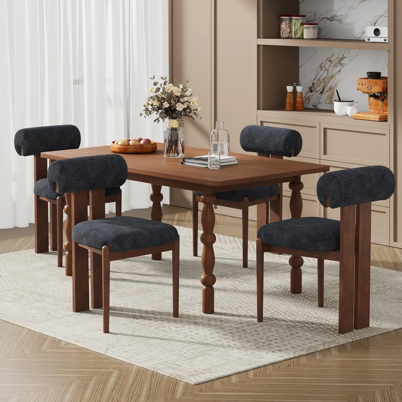 Dining Chairs Set of 4, Dining Room Chairs Upholstered Chenille Fabric, Wooden Kitchen Chairs with Padded Seat & Solid Wood Frame, Modern Accent Chairs for Living Room Bedroom Restaurant,Dark Blue - Image 1