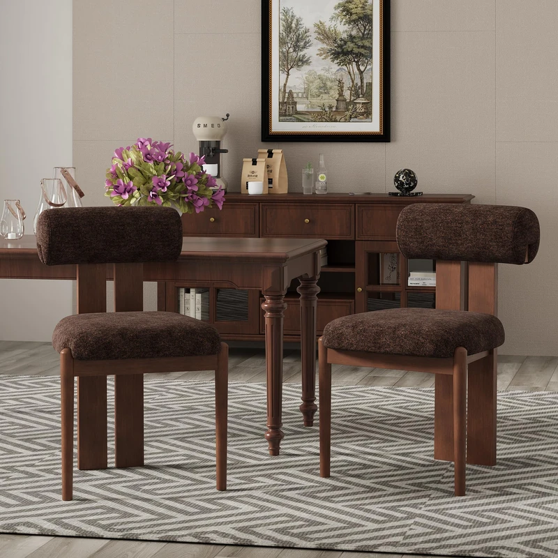 Dining Chairs Set of 4, Dining Room Chairs Upholstered Chenille Fabric, Wooden Kitchen Chairs with Padded Seat & Solid Wood Frame, Modern Accent Chairs for Living Room Bedroom Restaurant,Dark Brown