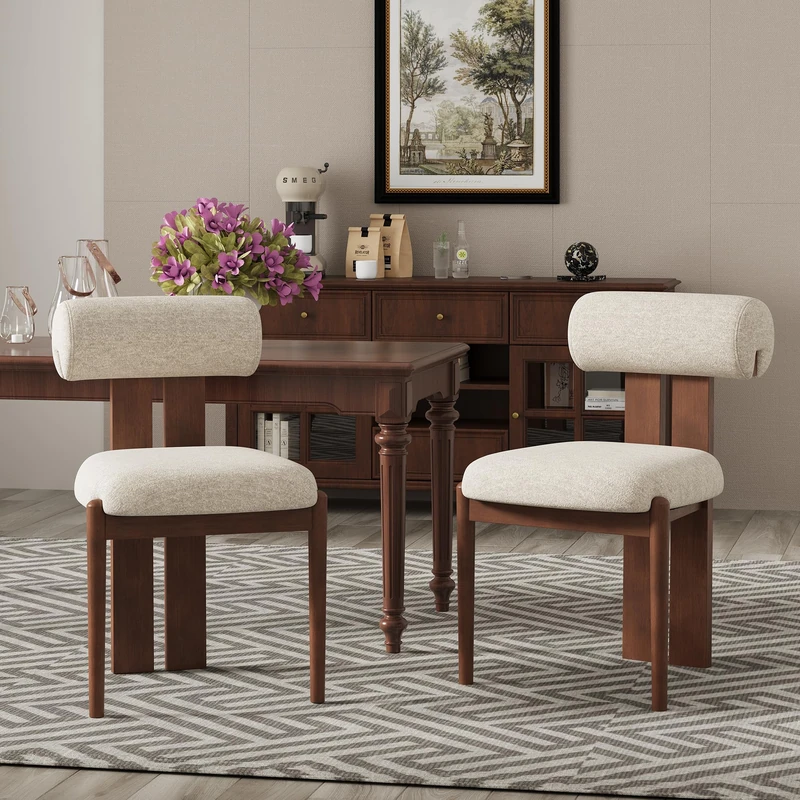 Dining Chairs Set of 2, Dining Room Chairs Upholstered Chenille Fabric, Wooden Kitchen Chairs with Padded Seat & Solid Wood Frame, Modern Accent Chairs for Living Room Bedroom Restaurant,Beige