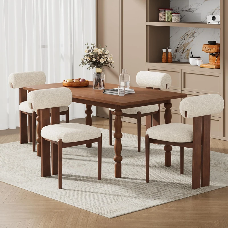 Dining Chairs Set of 4, Dining Room Chairs Upholstered Chenille Fabric, Wooden Kitchen Chairs with Padded Seat & Solid Wood Frame, Modern Accent Chairs for Living Room Bedroom Restaurant,Beige