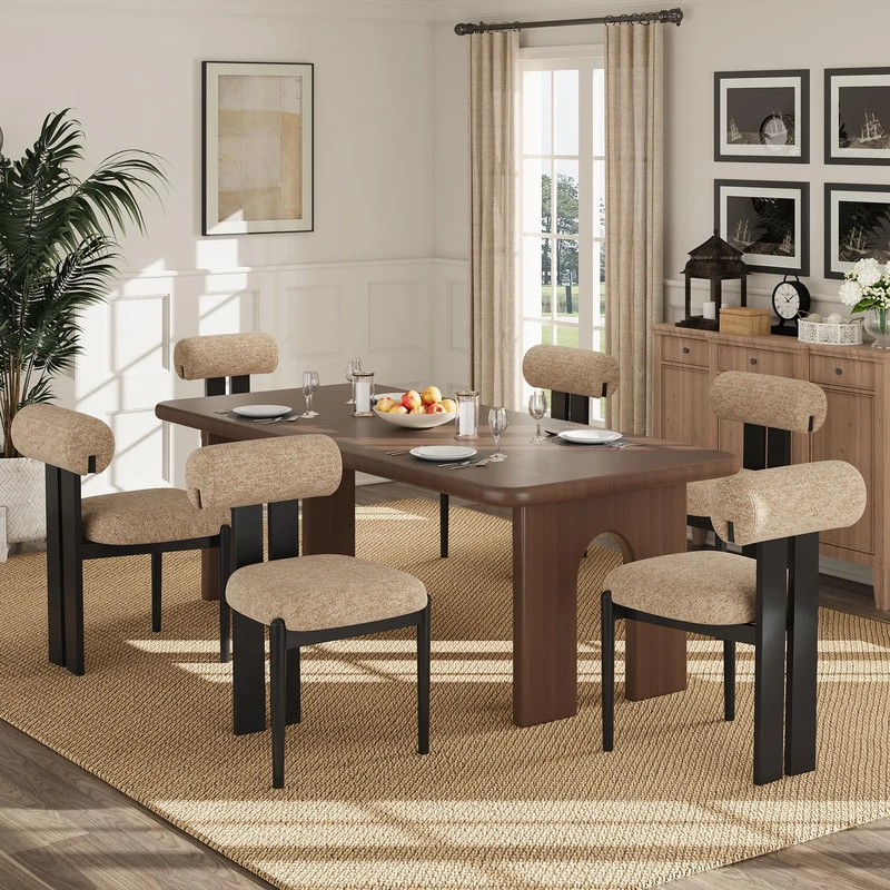 Dining Chairs Set of 2, Dining Room Chairs Upholstered Chenille Fabric, Wooden Kitchen Chairs with Padded Seat & Solid Wood Frame, Modern Accent Chairs for Living Room Bedroom Restaurant,Camel