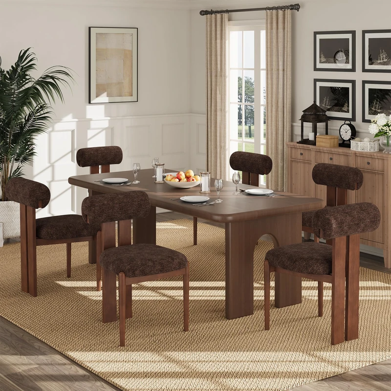 Dining Chairs Set of 6, Dining Room Chairs Upholstered Chenille Fabric, Wooden Kitchen Chairs with Padded Seat & Solid Wood Frame, Modern Accent Chairs for Living Room Bedroom Restaurant,Dark Brown