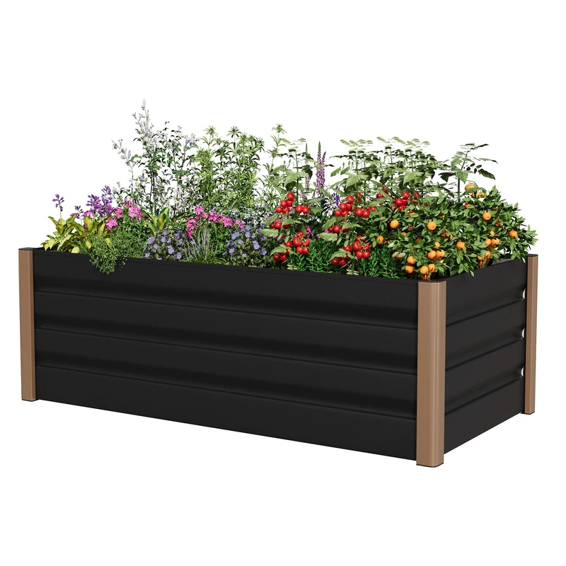 Aluminium Raised Bed, Jumbo Size with Open Base 200 x 80 x 40 cm, Planter Kit for Outdoor Use with Rounded Safety Edges and Cut-resistant Edging, Grey - Image 1