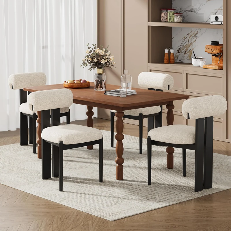 Dining Chairs Set of 4, Dining Room Chairs Upholstered Chenille Fabric, Wooden Kitchen Chairs with Padded Seat & Solid Wood Frame, Modern Accent Chairs for Living Room Bedroom Restaurant,Beige