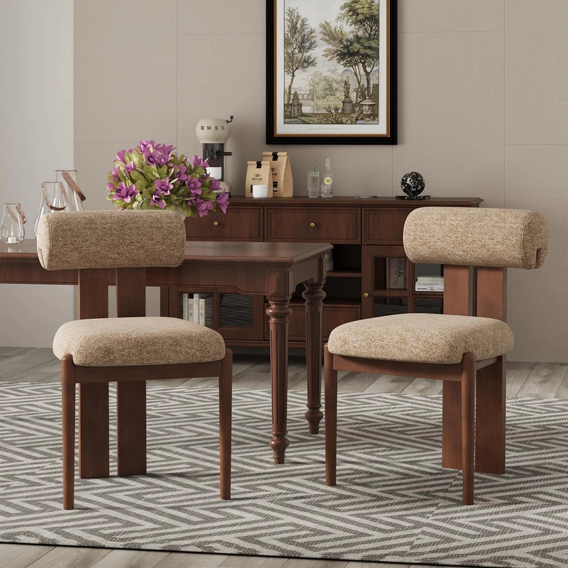 Dining Chairs Set of 2, Dining Room Chairs Upholstered Chenille Fabric, Wooden Kitchen Chairs with Padded Seat & Solid Wood Frame, Modern Accent Chairs for Living Room Bedroom Restaurant,Camel - Image 1
