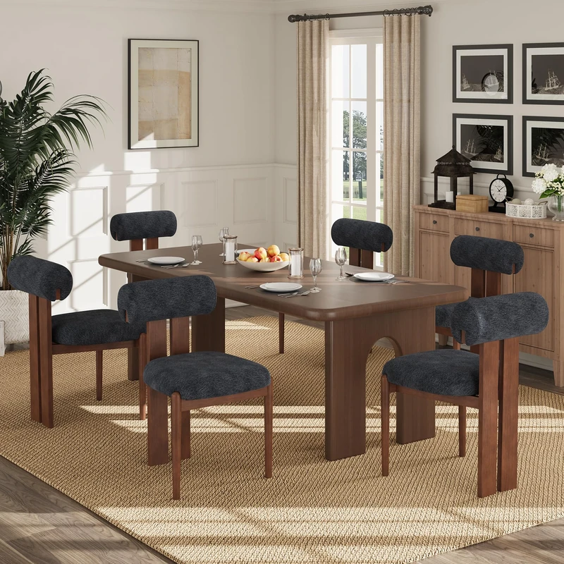 Dining Chairs Set of 6, Dining Room Chairs Upholstered Chenille Fabric, Wooden Kitchen Chairs with Padded Seat & Solid Wood Frame, Modern Accent Chairs for Living Room Bedroom Restaurant,Dark Blue