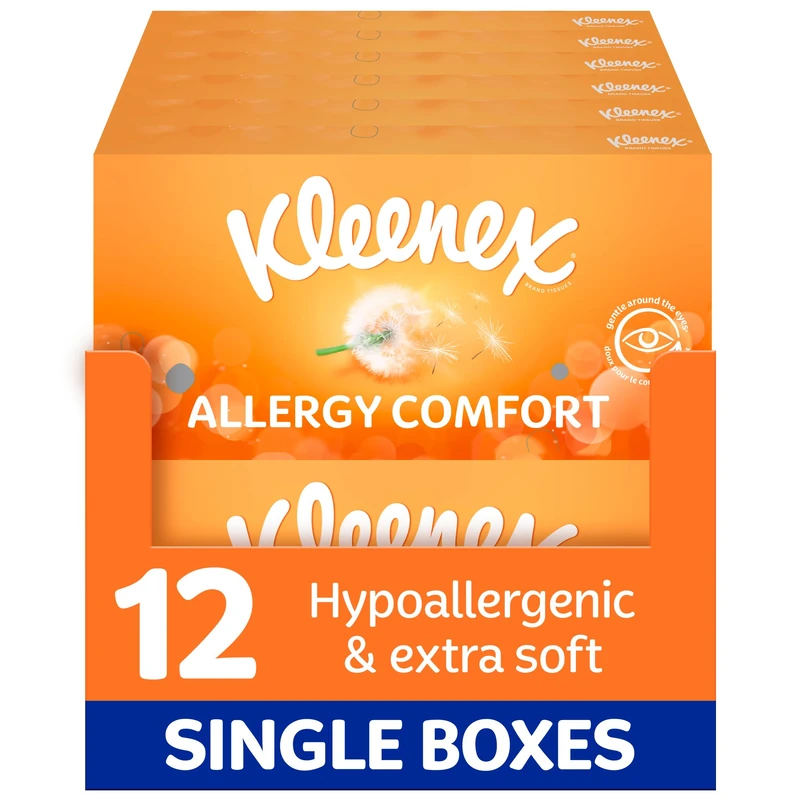 Kleenex® Allergy Comfort Tissues - Pack of 72 Tissue Boxes- Hayfever Allergy Comfort Tissues - Extremely Gentle, Perfect for Hay Fever Symptoms