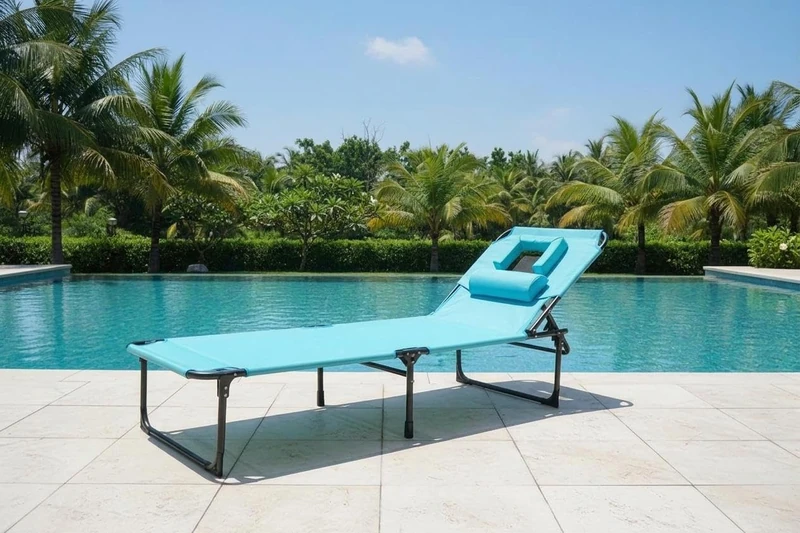 Folding Sun Lounger with Face Cutout, Outdoor Sun Lounger Beach Chair with 5-Way Adjustable Backrest, Seat Made of 600D Oxford Fabric and Cushion for Garden, Camping and Lounge