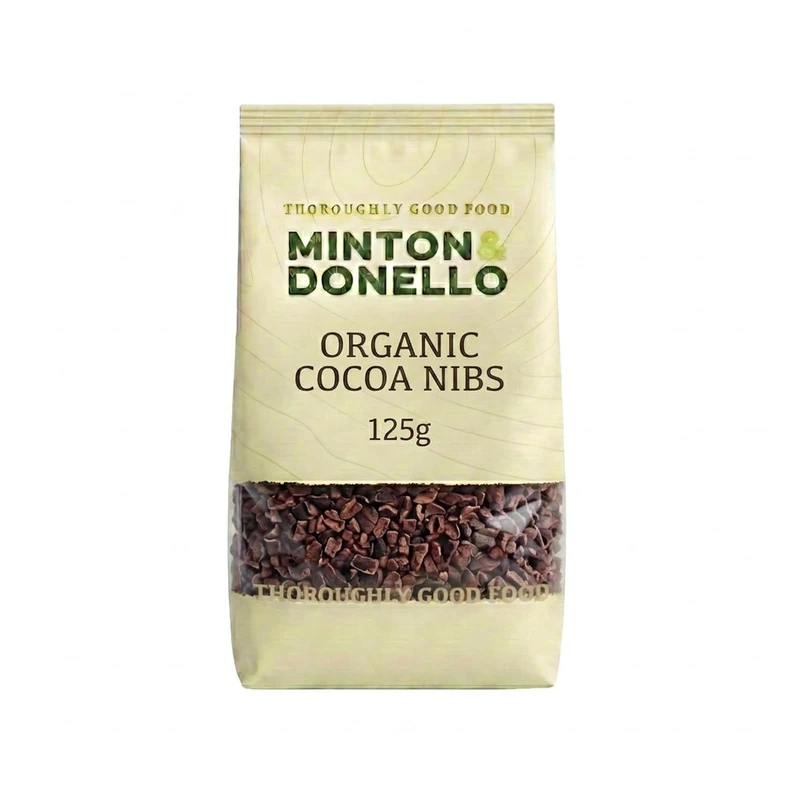 Minton & Donello 6 Pack x 125g Organic Cacao Nibs - Raw Crunchy Pieces, Rich Chocolate Flavour, High in Fibre & Antioxidants, No Added Sugar, Natural Superfood for Baking, Smoothies & Healthy Snacking
