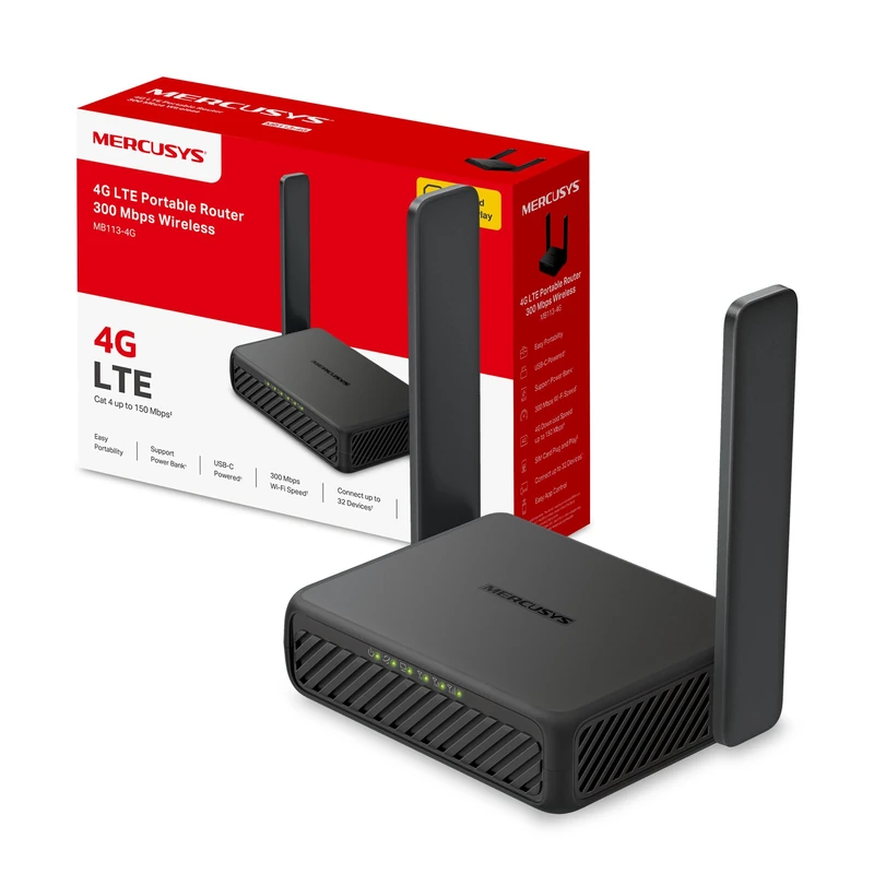 MERCUSYS MB113-4G LTE Portable Router with SIM Slot, Plug & Play MiFi Mobile Broadband, WiFi Dongle, 300Mbps Wireless Router, Connect Up to 32 Devices, Stable WiFi for Home, Caravan & Remote Working