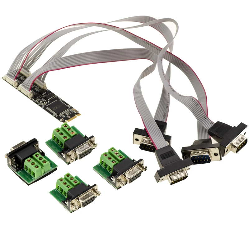 KALEA-INFORMATIQUE M.2 B+M Key to 4 Port COM Serial RS422 RS485 DB9 or Wired Mount Card with WCH384 Chipset.M2 PCIe to RS-422 RS-485 Controller - Image 1