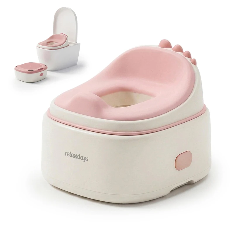 Relaxdays 4-in-1 Potty, Dino, Kids' Toilet Trainer, Seat & Step, HWD: 30x36.5x33.5 cm, Travel, Pink