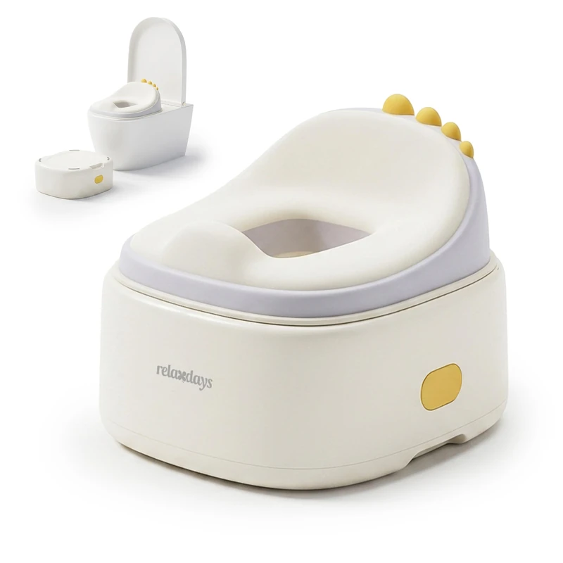Relaxdays 4-in-1 Potty, Dino, Children's Toilet Seat, H x W x D: 30x36.5x33.5 cm, Trainer & Stool, Travel, Cream - Image 1