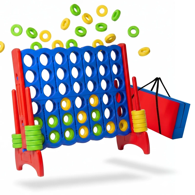 Relaxdays Four in a Row XXL, outdoor, kids & adults, HxWxD: 110x120x55 cm, with bag, blue/red