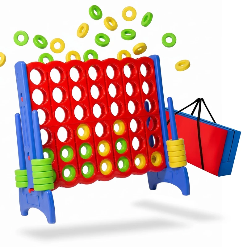 Relaxdays Connect Four XXL, outdoor, children & adults, H x W x D: 110x120x55 cm, four in a row, with bag, red/blue